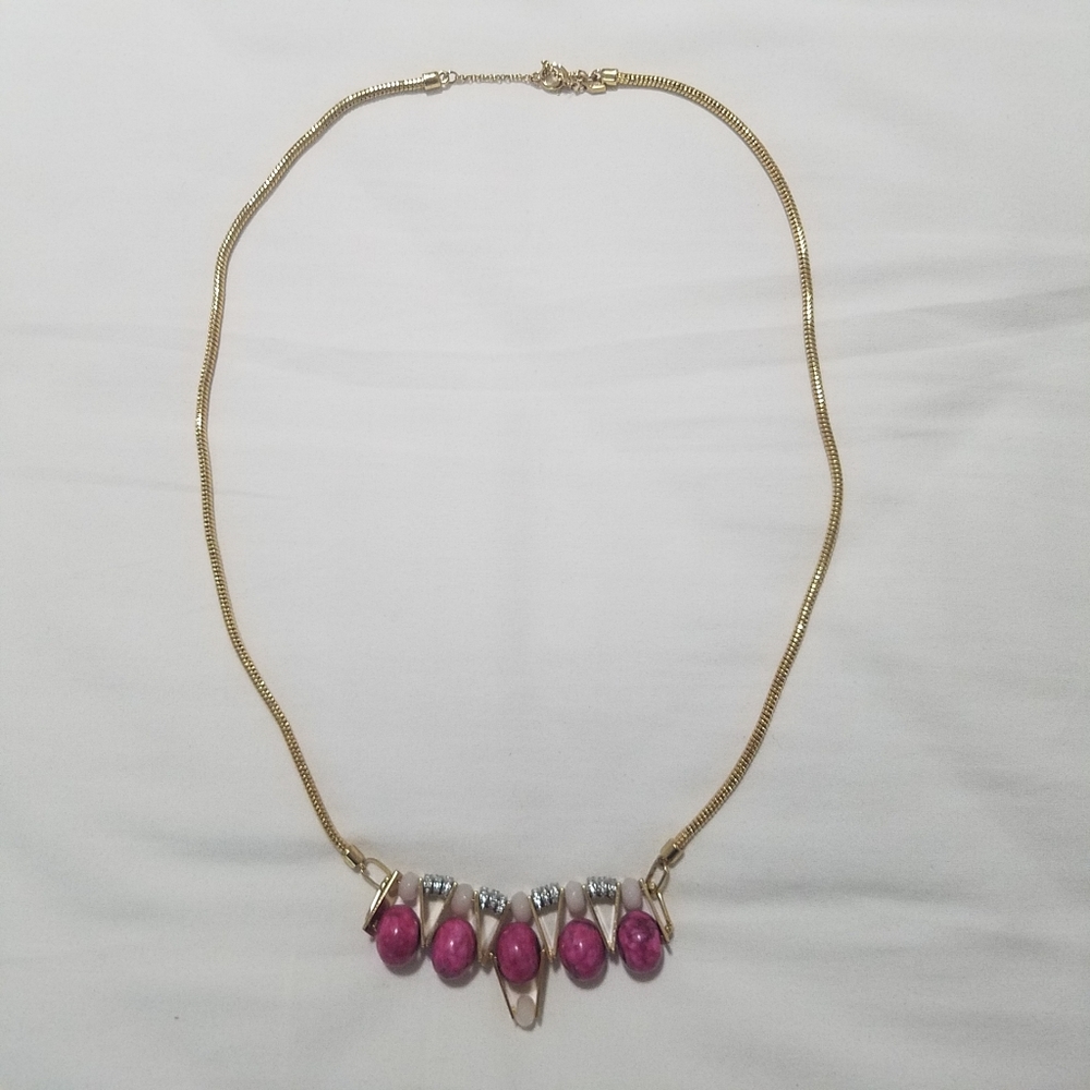 Fossil Gold-Toned Necklace with Pink Pendant